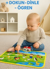 Resim TOYFEST Dokunmatik Sesli Işıklı Çiftlik Halısı Bebek Aktivite Halısı (Pilli, 40x60 cm) 