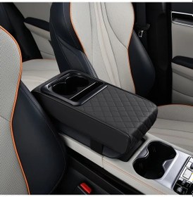 Resim Xuweiwei Siyah Suni Deri Konsol Yastığı Dirsek Dinlenme Ve Bardaklık Araç İçi Düzenleyici 