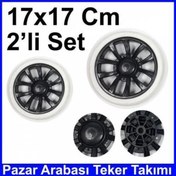 Resim abnturk Pazar Arabası 17x17cm Teker Takımı Plastik Siyah Beyaz 