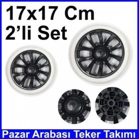 Resim abnturk Pazar Arabası 17x17cm Teker Takımı Plastik Siyah Beyaz 