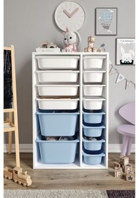 Resim %100 Mdf - Large Duo 14 Sepetli Oyuncak Dolabı Mavi 