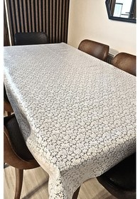Resim Dantel Görünümlü Üstü Şeffaf Kaplı Muşamba Masa Örtüsü -beyaz Renk-çiçek-farklı Ölçülerde Beyaz 