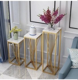 Resim Beli Metal Gold Üçlü Set Çiçeklik Ve Saksılık 