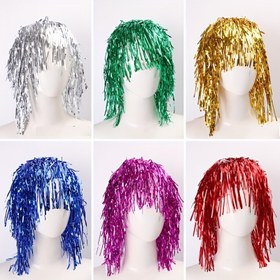 Resim 6 Paket Parıltılı Simli Peruklar - Plastik Simli Parti Perukları Cosplay, Disko, Doğum Günü Kutlamaları İçin - Tüysüz, Güç Gerektirmez, Çeşitli Renkler 