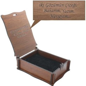 Resim (Tesbihane) Özel Mesaj Yazılı Kahverengi Ahşap Hediye Takı Seti Kutusu (M-3) 