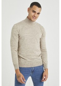 Resim Taş Erkek Slim Fit Yarım Balıkçı Yaka Akrilik-pamuk Karışımlı Basic Triko Kazak Taş 
