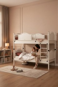 Resim ARGİMO Avangard Ahşap Başlık Metal Ranza Ve Karyola 90x190 Beyaz 