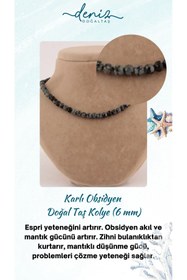 Resim Deniz Doğal Taş Sertifikalı Karlı Obsidyen ( Taşlar) Doğaltaş Kolye 6 Mm, M186 