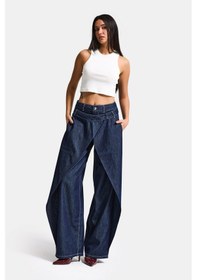 Resim Itsbasic Kadın İndigo Bol Kesim Balon Fit Çift Pantolon Detaylı Özel Tasarım Denim Jean 