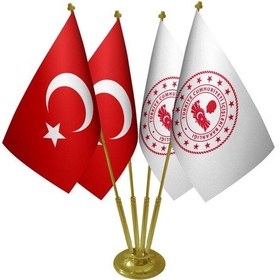 Resim Masa Üstü İçişleri Bakanlığı Bayrağı Türk Bayrağı Dörtlü Pirinç D 
