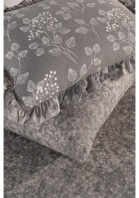 Resim Flora Serisi Fırfırlı Çift Kişilik 6 Parça Nevresim Takımı--77 Gri Koyu 