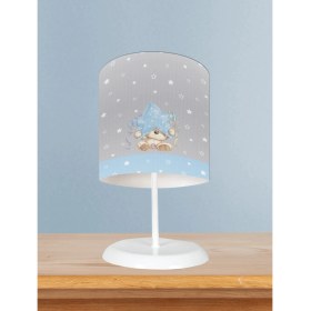 Resim Mekta Home Bebek ve Çocuk Odası Yıldız ve Ayıcık Desenli Mavi Çizgili Abajur 
