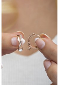 Resim Nereze 925 Ayar Gümüş Rose Tektaş Örgü Küpe 