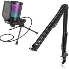 Resim Fifine Ampligame A6V Siyah Rgb USB Oyuncu - Yayıncı Mikrofonu + Fifine Cs1 Masa Tipi Mikrofon Standı - Mikrofon Sehpası (35X35cm) 