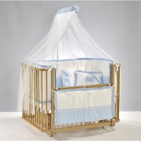Resim Meltem Kids Bambino Sallanır Ahşap Anne Yanı Beşik 70x110 cm (naturel-mavi) Mavi 
