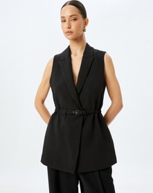 Resim Koton Kemerli Kruvaze Uzun Blazer Yelek Siyah 5sak20008uw Siyah 