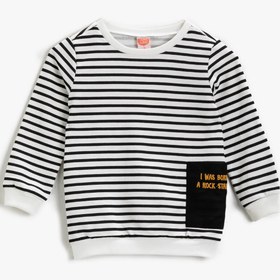 Resim Erkek Bebek Çizgili Pamuklu Sweatshirt Bisiklet Yaka 