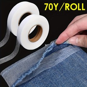 Resim 60Metre / Rulo Çift Taraflı Dokunmamış Arka Plan Yapışkanlı Kumaş Bez Ütüleme Bandı Arka Plan Web DIY Dikiş Sanatı 