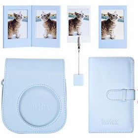 Resim Instax Mini 12 Mavi Deri Kılıf Laporta Deri Albüm ve Fotoğraf Çerçeveleri Aksesuar Seti 
