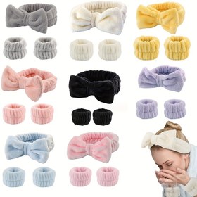 Resim 24 adet Peluş Saç Bandı Bileklik Seti, Yüz Yıkama Cilt Bakımı Spa Giyim için Mercan Polar Saç Bandı ve Bileklik Seti 