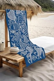 Resim Dijital Baskı Plaj Deniz Havlusu Balık Desenli Peştamal HVL0116 