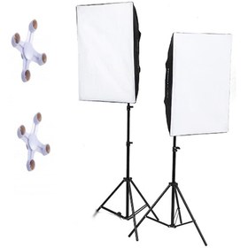 Resim 50x70cm Softbox 4 Duylu Ikili Sürekli Işık Seti Foto Video Ürün Çekim Makyaj 8 Duy 50x70 Softbox 