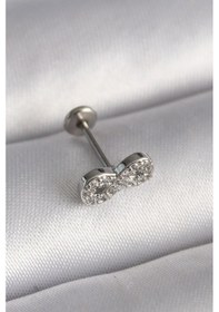 Resim 316l Çelik Gümüş Renk Zirkon Taşlı Sonsuzluk Model Tragus Piercing Gümüş 