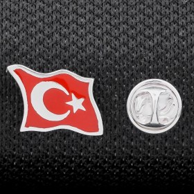 Resim Takıhan Şanlı Türk Bayrağı Ay Yıldız 925 Ayar Gümüş Rozet Yaka Iğnesi 