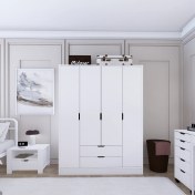 Resim Midoser Mat Beyaz 4 Kapılı 2 Çekmeceli Elbise Dolabı - Gardırop 