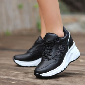 Resim LEYDİ SHOES Napoli Siyah Beyaz Tabanlı Kadın Spor Ayakkabı 
