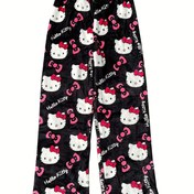 Resim Sevimli Kedi Kadın Flanell Pijama Pantolonları - Y2K Stili, Yumuşak ve Rahat, Pembe ve Siyah Karikatür Desenli, Uzun Günlük Oturma Giyim, Sonbahar Hediye için Mükemmel, Rahat ve Rahat Uygunluk, Sevimli Pijamalar 