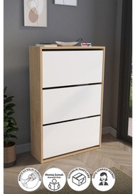 Resim Düşer Kapak Ayakkabılık Kayar Raflı Ayakkabılık 3 Bölmeli Ayakkabılık Melek Safir Meşe Beyaz Safir Meşe 