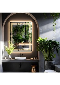 Resim Solrae Günışığı Lazer Kumlamalı Lavabo & Banyo Aynası Dokunmatik Sensörlü 70 X 50 