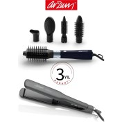 Resim Arzum Revolution Hava Üflemeli 5'i 1 Arada Şekillendirici + Arzum Trendcare Geniş Saç Düzleştirici Seramik Turmalin Plaka Antrasit 