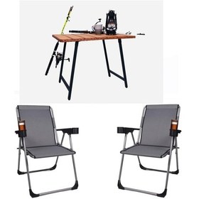 Resim Alin Metal 2''li Lüks Bardaklı Kamp Sandalyesi Ve Masa Set Gri Gri 