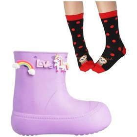 Resim Lila Kız Çocuk Yağmur Botu & Çorap Set Lila 