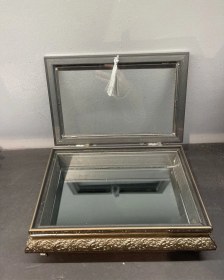 Resim Dekoratif Ahşap Aynalı Takı Kutusu Gümüş 