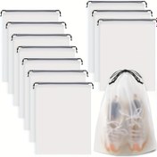Resim 10 Adet Dayanıklı PE Su Geçirmez Bağcıklı Saklama Çantaları - Seyahat ve Düzenleme için Buzlu Kaplama - Giysiler, Ayakkabılar, Kozmetikler için İdeal - Şeffaf/Beyaz, Elde Yıkama veya Profesyonel Kuru Temizleme 