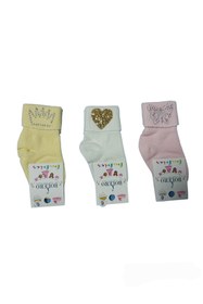Resim Bolero 3 Çift Bir Arada %80 Pamuklu Taş Süslemeli Şirin Unisex Bebek Çorabı 