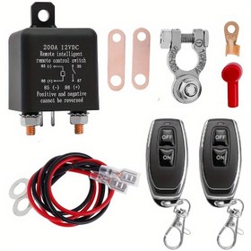 Resim Araba Akü Kesme Anahtarı, Otomotiv Röle Uzaktan Kumandalı Enerji Tasarruflu 200A 12V Akü Bağlantı Kapatma Anahtarı 