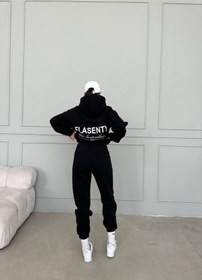 Resim Flasenty Kışlık Alt Üst Takımı Sweatshirt Eşofman Altı - Siyah Baskılı Oversize Kapüşonlu Siyah 