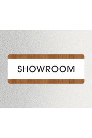 Resim zafrakreklam SHOWROOM Ofis Departman Kapı İsimliği, Yönlendirme levhası 26X10Cm BEYAZ-CEVİZ 