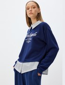 Resim Gömlek Yaka Sweatshirt Oversize Kolej Baskılı Şardonlu 