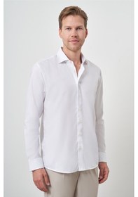 Resim Erkek Beyaz Pamuk Trend Slim Fit Dar Kesim Non Iron Gömlek 25mc004034600 Beyaz Beyaz 