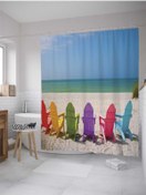 Resim Mahi Store Renkli Plaj Sandalyeleri Desenli Duş Perdesi / Banyo Perdesi Su Geçirmez 210 Cm X 175 Cm 