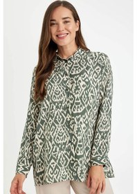 Resim Defacto Loose Fit Gömlek Yaka Desenli Uzun Kollu Gömlek Tunik T0609AZ24AUKH240 Haki 