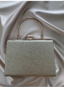 Resim Öznora Kadın Altın Simli Abiye, Clutch Gece Çantası Std 