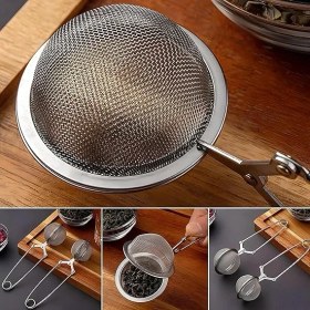 Resim Paslanmaz Çelik Bitki Çayı Demleme Süzgeci – Ergonomik Kulplu, Ince Gözenekli, Yıkanabilir Çay Süzgeci | Sağlıklı ve Lezzetli Bitki Çayı Demleme Aracı 