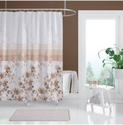 Resim Çiçekli Banyo Duş Perdesi-Kahverengi Renk Duş Perdesi, Tek Kanat Küvet Perdesi 180x200 cm Kahverengi 