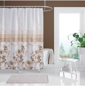 Resim Çiçekli Banyo Duş Perdesi-Kahverengi Renk Duş Perdesi, Tek Kanat Küvet Perdesi 180x200 cm Kahverengi 